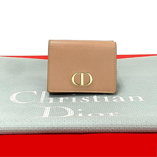 Dior Tri-fold wallet leather pink CD logo Metal Lotus wallet Women Used Authentic