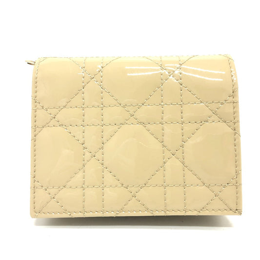 Dior Folded wallet enamel beige Canage Lady Dior LADY DIOR Women Used Authentic