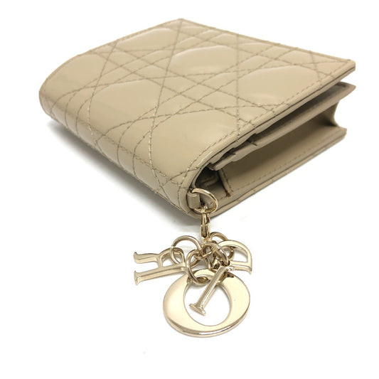 Dior Folded wallet enamel beige Canage Lady Dior LADY DIOR Women Used Authentic