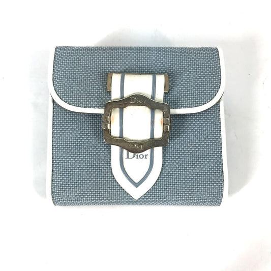 Dior Folded wallet Canvas / leather blue Bicolor logo W Hook Wallet  Women Used Authentic